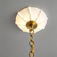 Lustre ovale en plâtre texturé blanc avec chaîne en laiton antique, base E12 - Suspension décorative pour salle à manger, hall d'entrée et maison