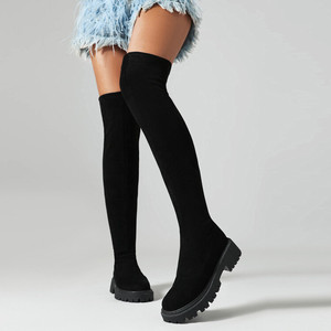 Bottes à plateforme basse de 4 cm pour femme, rouge et noir, bottes hautes au-dessus du genou pour femme - Product Image 5