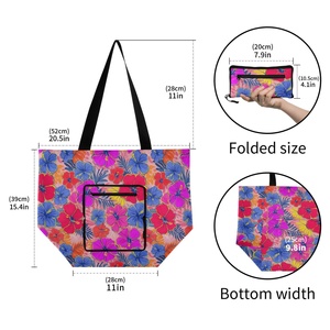 Colorful Hibiscus Flower Design Eco-friendly Reusable Grocery <b>Bags</b> <b>Foldable</b> Shoulder <b>Bag</b> <b>Foldable</b> Custom Shopping <b>Bag</b> with Logo - Product Image 3