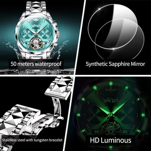 OUPINKE 3186 Men's Watches Skeleton Flywheel <b>Automatic</b> Mechanical Watch for Men Luxury Brand Dual Calendar Display <b>Wristwatch</b> - Product Image 4