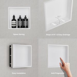 נישת מקלחת לבנה מט 30.5x30.5x10 ס\\\"מ נירוסטה 304 נישת קיר שקועה לאחסון במקלחת ללא צורך באריחים נגד טביעות אצבע - Product Image 6