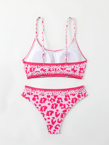 Maillot de bain deux pièces rose solide pour femmes maillot de bain à séchage rapide écologique avec soutien-gorge push-up rembourré amovible ensembles de bikini sexy - Product Image 4