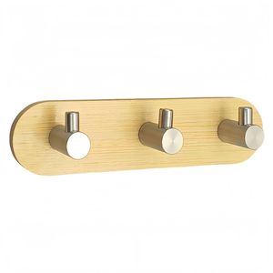 Crochets en bambou en bois adhésifs forts <span class=keywords><strong>pour</strong></span> portes <span class=keywords><strong>de</strong></span> salle <span class=keywords><strong>de</strong></span> bain <span class=keywords><strong>de</strong></span> <span class=keywords><strong>cuisine</strong></span> Crochets <span class=keywords><strong>de</strong></span> serviette en acier inoxydable sans couture-Nouveauté sans perçage requis - Product Image 4
