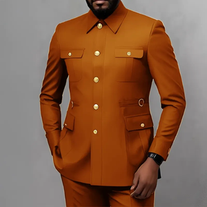 Completo da <span class=keywords><strong>Uomo</strong></span> <span class=keywords><strong>Verde</strong></span> Scuro 2 Pezzi con Colletto alla Coreana, <span class=keywords><strong>Blazer</strong></span> in Tessuto per Abiti, <span class=keywords><strong>Giacca</strong></span> Safari da <span class=keywords><strong>Uomo</strong></span> per Cerimonie, Feste e Matrimoni - Product Image 3