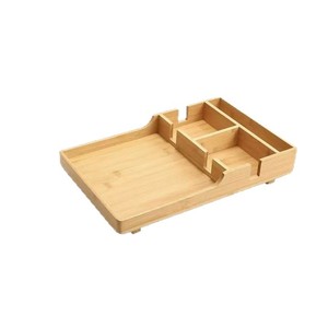 Plateau de canapé en bois de bambou, boîte de rangement 39x25x5.5cm pour collations, télécommande - Product Image 1