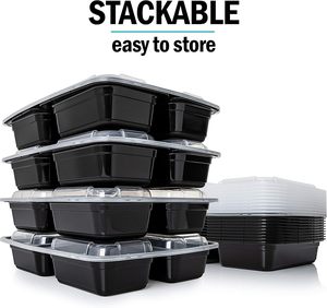 Boîtes d'emballage pour la restauration rapide, contenants pour repas en PP adaptés au micro-ondes, boîtes à lunch jetables à trois compartiments - Product Image 3