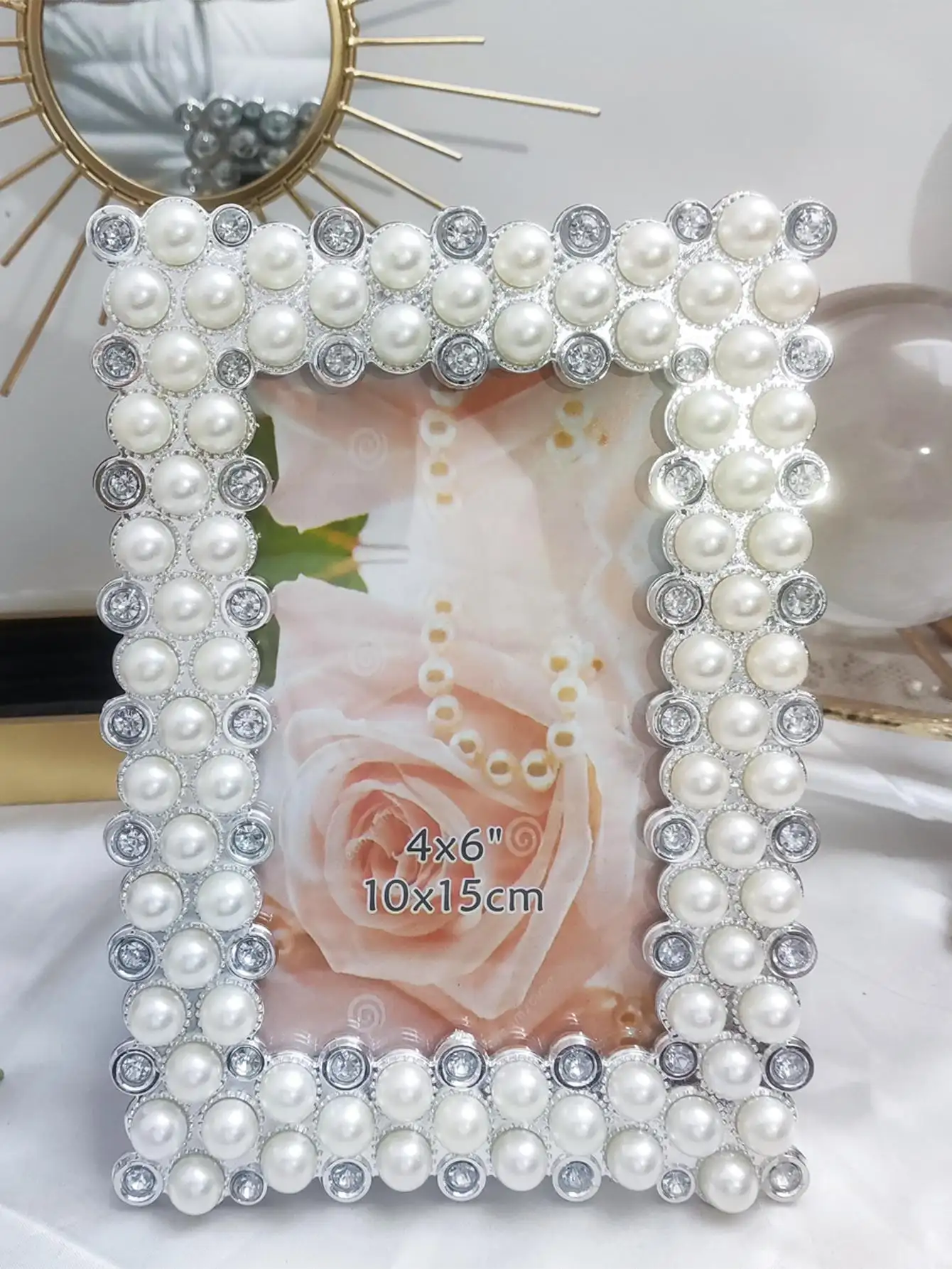 Ngọc trai nhựa Khung ảnh 4*6 5*7 6*8 8*10 bạc ngọc trai lớn Khung ảnh cưới vài món quà lưu niệm với phong cách lãng mạn