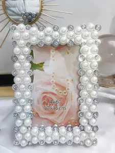 Perlen-kunststoff-fotorahmen 4*6 5*7 6*8 8*10 silber großer perlen-fotorahmen hochzeit paar geschenk souvenir im romantischen stil