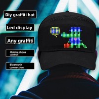 Cappellino Snapback Nero Stile Graffiti con Scritte Personalizzabili, Cappello da Baseball con Luci LED, Protezione Solare per Esterni, Risoluzione 16x32, 7x17cm