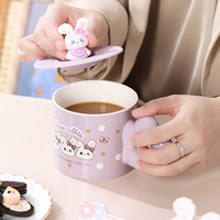 Mug à café en porcelaine rose mignon Ruby Beaver, design de dessin animé, haute valeur esthétique, jetable, passe au lave-vaisselle et au micro-ondes, pour les entreprises