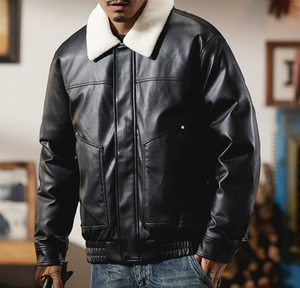 Chaqueta de Motocicleta de Cuero para Hombre, Resistente al Viento, a Prueba de Frío, Cálida, Acolchada de Algodón - Product Image 1