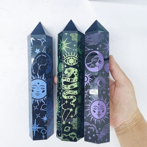 Inciso Sun Moon Pattern quarzo punto cristalli intaglio artigianale sette Chakra <span class=keywords><strong>Black</strong></span> Obsidian <span class=keywords><strong>Tower</strong></span> - Product Image 2