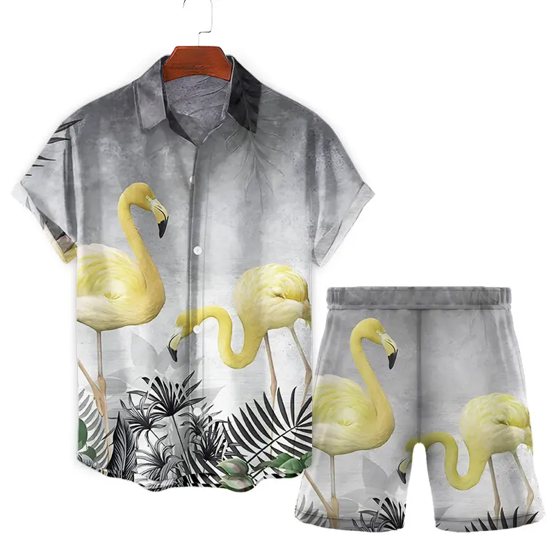 3D Digital Swan Print Shirt Anzug 2022 New Herren Hawaiian Printed Kurzarmhemd Beach Shorts Quick Dry 2-teilige Herren-Sets