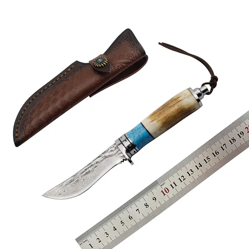 Coltello artigianale di damasco di vendita caldo coltello da caccia e sopravvivenza a lama fissa coltello da esterno