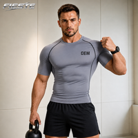 Özel Logo Baskılı Fitness Spor Atletik Antrenman Tişörtü Hızlı Kuruyan Kısa Kollu Üstler Erkek Kompresyon Tişörtü