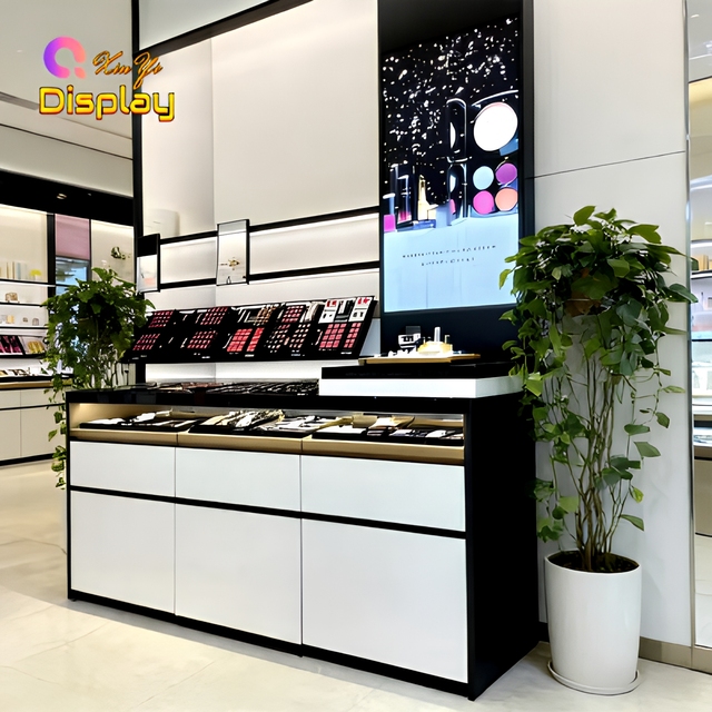 Modern MDF Eco-Friendly Recyclable High Quality Customizable Makeup Shop Display Fixtures LED Lighting for Luxury Beauty Stores