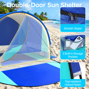 Tente de plage pop-up E-RIKE personnalisée à double porte pour 2-3 personnes, protection UV, tente de plage portable ultralégère, abri pare-soleil - Product Image 4