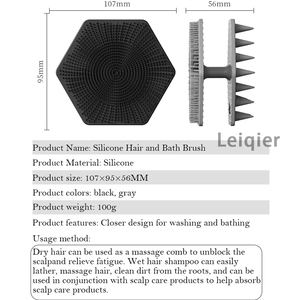 Gant de massage corporel en silicone double face 2-en-1 avec logo personnalisé, exfoliant efficace et peigne massant pour le cuir chevelu, pour la douche et le nettoyage corporel - Product Image 2