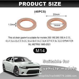 Copper Flat <b>Washers</b> For Mercedes Benz Oil Pan Drain Plug Gasket 007603 014106 - Product Image 4