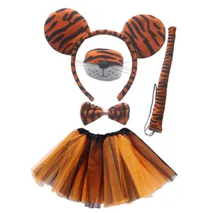 Accessorio per coda a cerchio con orecchio di tigre anime con orecchio di animale vestito con coda di halloween piccola tigre di velluto