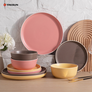 ชุดอาหารค่ำเซรามิกสโตนแวร์ TRESUN 18 ชิ้น สีชมพู สไตล์นอร์ดิกตะวันตก หรูหรา ผลิตจากโรงงาน OEM ราคาถูก - Product Image 4