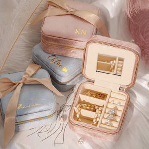 Étui de voyage portable en velours pour bijoux avec miroir, logo personnalisé pour boucles d'oreilles, bague, collier, rangement élégant pour bijoux - Product Image 4