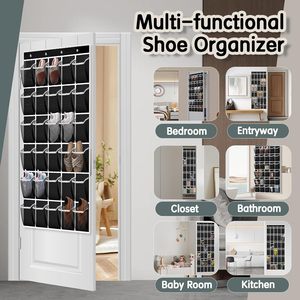Over The Door <b>Shoe</b> Organizer 30 Pockets Breathable Mesh Hanging Storage For Men Women Black Closet Rack With Stainless Steel - Product Image 5