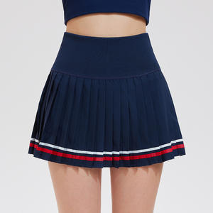 定制标志透气快干高腰二合一百褶裙对比条纹网球羽毛球泡菜运动裙 - Product Image 1