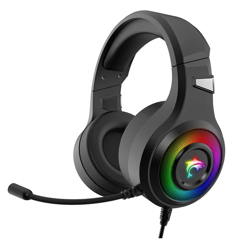 Gamer Wired RGB Over Ear Headband ANC Boys Noise Cancel Cable Aux Usb PC Game Headphone Gaming Headset With Microphone