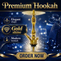 Set Hadiah Hookah Mewah Arab 57cm dengan Pot Shisha Tra-di Emas dan Aksesoris Desain Modern dari Baja Tahan Karat.