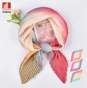 Wholesale women lightweight tie dye printing soft square pleat bandana chiffon silk scarves