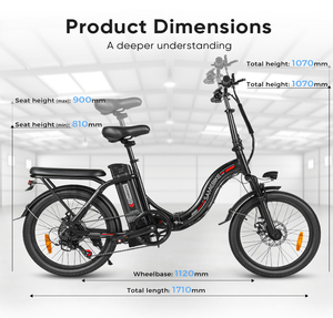 EU Warehouse 20" High-Carbon Steel Folding <b>Frame</b> <b>Ebike</b> 36V12AH Lithium Battery 7 Speed Color LCD Display Electric City Bike - Product Image 6