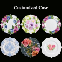 Assiettes de présentation blanches à bord festonné pour mariage, assiette plate en porcelaine tendre en forme de fleur