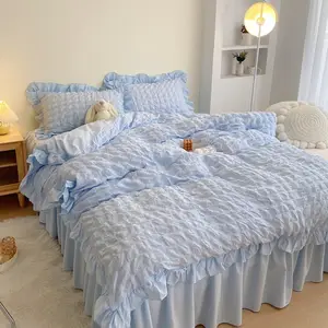 High Quality High Density Solid Color Bed Sheet Duvet Cover Washed Cotton Bedding Sets