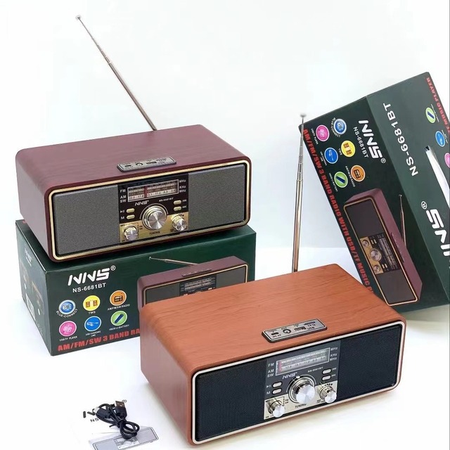 Wholesale Price Radio Ns-6681Bt Farmhouse Shiplap Grey Wooden Cabinet Desktop Fm Radio With Wireless