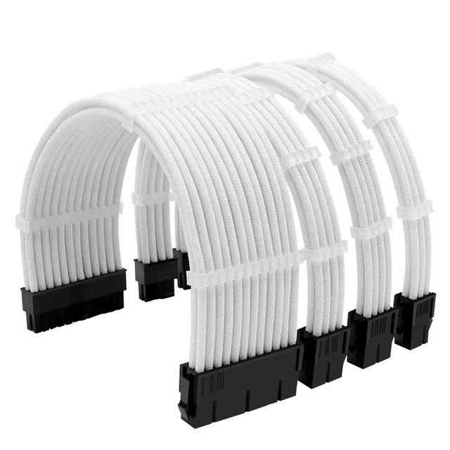 Sleeved Cables PSU Extension Kit 18AWG 30cm ATX Power Supply Cord Circuit Male to Female Extension Cable Regular 4+4Pin Black