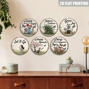 Panneau métallique rond vintage avec motif floral et papillon, citation positive et joyeuse, décoration murale pour chambre de ferme - Product Image 4