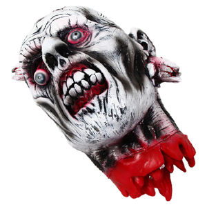 Cabeza de Zombi de Látex para Halloween, Decoración con Piel Agrietada Blanca, <span class=keywords><strong>Ojos</strong></span> <span class=keywords><strong>Ensangrentados</strong></span>, Boca Sangrienta, Detalles de Carne Desgarrada, Doble Uso - Product Image 4