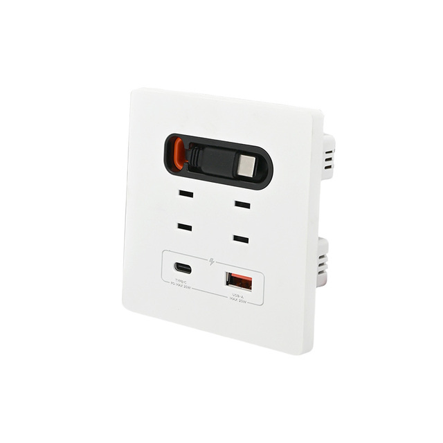 Modern Style Fast Charging Type-C Wall Socket Retractable Charging Cable Table USB Socket