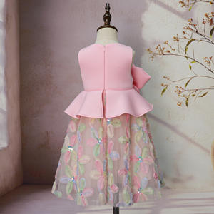 Gaun Bunga Mewah Khusus Warna Pink untuk Ulang Tahun Pertama, Gaun Pesta Tulle Putri dengan Bunga 3D untuk Pemotretan Bayi dan Pertunjukan - Product Image 6