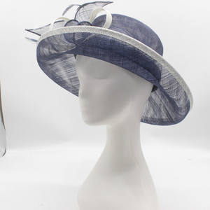 Chapeau bleu <span class=keywords><strong>marine</strong></span> à larges bords pour femmes, nouvelle collection de robes pour dames, chapeau à fleurs pour fête de mariage, Cloche - Product Image 3