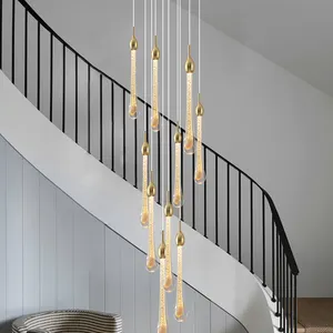 modern spiral sphere rain drop crystal chandelier luxury indoor led hanging lights for office stairs lobby high ceilings