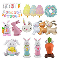 Ballon en aluminium BLN 4D sur pied, en forme de lapin, œuf doré et carotte, pour fête d'anniversaire, à l'hélium