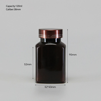 Bouteille vide en plastique PET carrée marron de 120 ml pour médicaments et gélules de vitamines, écologique, marque distributeur