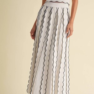Falda Midi Plisada a Rayas Blancas para Mujer, Cintura Natural, Diseño Elegante, Tejido Transpirable - Product Image 2