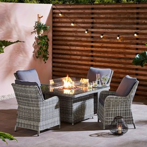 Rattan BBQ Patio Furniture Chair and Dining Fire Pit <b>Table</b> Set Outdoor Chair With Fire Pit <b>Table</b> Garden Dinning Set JPD-2034 Wic - Product Image 1
