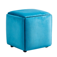 Chaise Ottoman Magique 5-en-1 Extensible en Cuir PU Velours Bleu, Gain de Place Moderne, avec Base à Roulettes et Rangement, pour Chambre et Hôtel