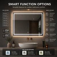 Miroir de salle de bain rectangulaire intelligent à LED avec éclairage avant et arrière, gradation progressive, 3 températures de couleur, anti-buée