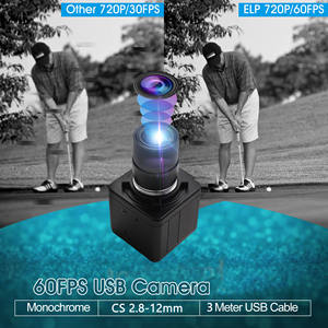 Caméra USB Monochrome ELP HD <span class=keywords><strong>720P</strong></span> Haute Vitesse <span class=keywords><strong>720P</strong></span> <span class=keywords><strong>60fps</strong></span> Obturateur Global <span class=keywords><strong>Webcam</strong></span> USB avec Objectif 2.8-12mm Pilote Gratuit - Product Image 2