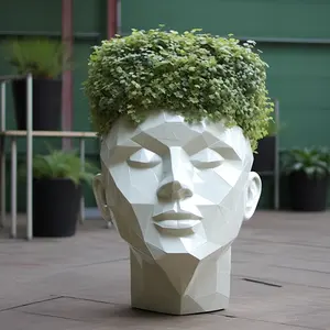 H108 Mais Popular homem cabeça Retângulo Fibra De Vidro Flower Pot Ferro Flowerpot Decoração Para Diversões Públicas